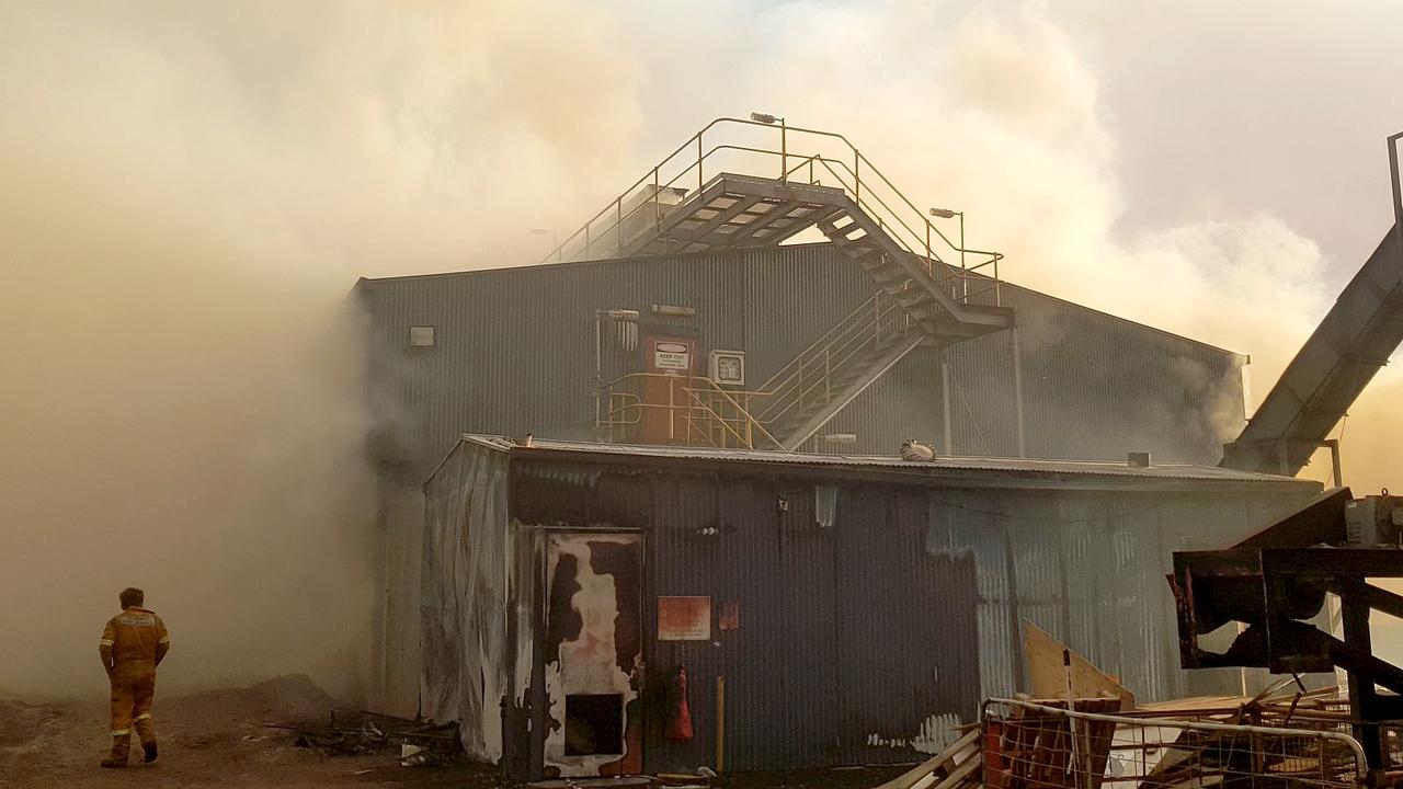 Bushfire damage at the Ta Ann mill in the Huon Valley. Picture: SUPPLIED