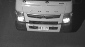 A white Mitsubishi Fuso, with registration plates DA81PP, was last seen travelling southbound on the M4 Motorway, Pennant Hills, about 6.30pm Wednesday 8 May 2022. Police are seeking information about the truck in relation to the disappearance of cocaine diver Jhoni Fernandes Da Silva. Picture: NSW Police.