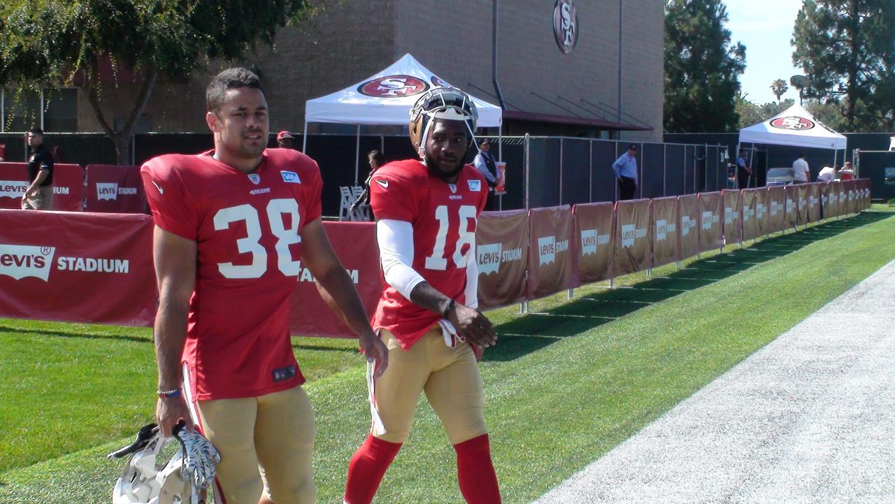 Jarryd Hayne's official San Francisco 49ers jersey sitting next to Colin  Kaepernick