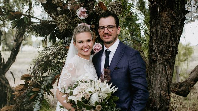 Edwina Bartholomew and husband Neil Varcoe at their wedding. Picture: Edwina Robertson