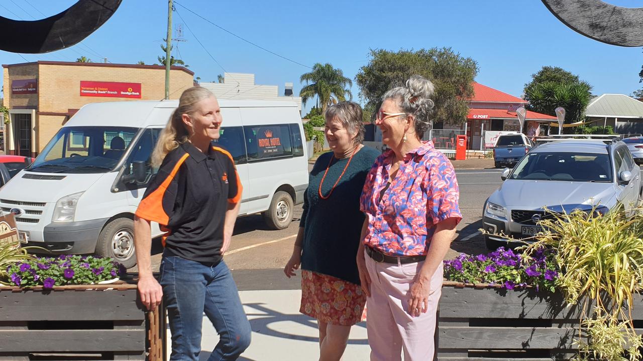 Excited for the launch of the Yarraman Finish Line Festival in June are (from left) Margaret Harrison, Tania Paul and Jane Hodgkinson of the Yarraman Business Group, who hope it will bring tourists to town.