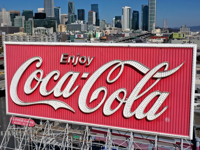 SAN FRANCISCO, CALIFORNIA - OCTOBER 26: An aerial drone view of a Coca-Cola billboard in the South of Market Area on October 26, 2020 in San Francisco, California. A Coca-Cola billboard that has been park of San Francisco's South of Market landscape since 1937 is slated to be taken down by the Coca-Cola company. The removal will cost an estimated $100,000.   Justin Sullivan/Getty Images/AFP == FOR NEWSPAPERS, INTERNET, TELCOS & TELEVISION USE ONLY ==