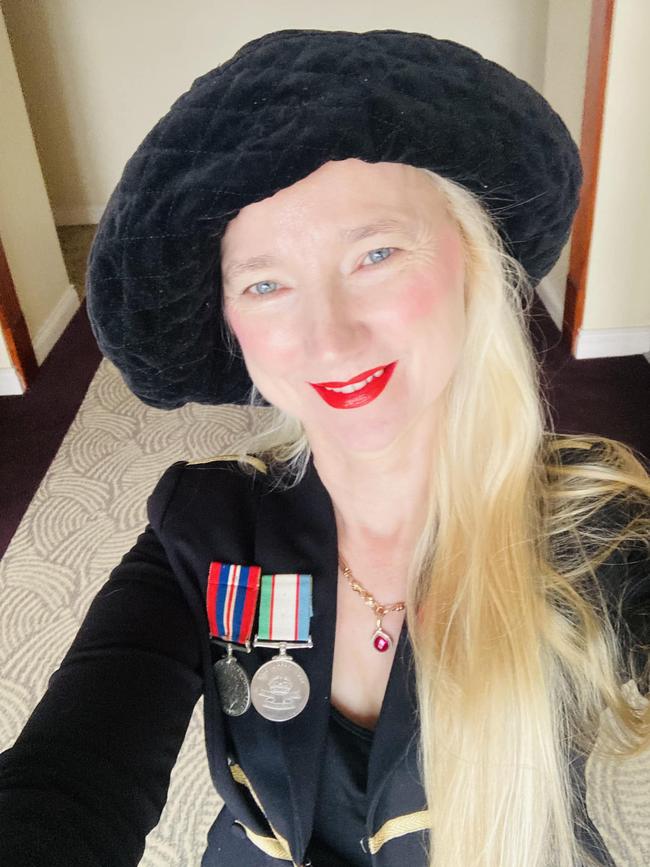 Candidate for LNP Senate preselection Fiona Ward on her way to the Anzac Day march in Brisbane. Picture: Supplied.