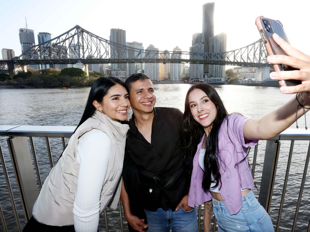 L to R, Tatiana Miners, Andres Infante, Ana Maria Zapata Puerta, all frrom Gold Coast, Socials at RiverFire from Howard Smith wharves, City, on Saturday 2nd September 2023 - Photo Steve Pohlner