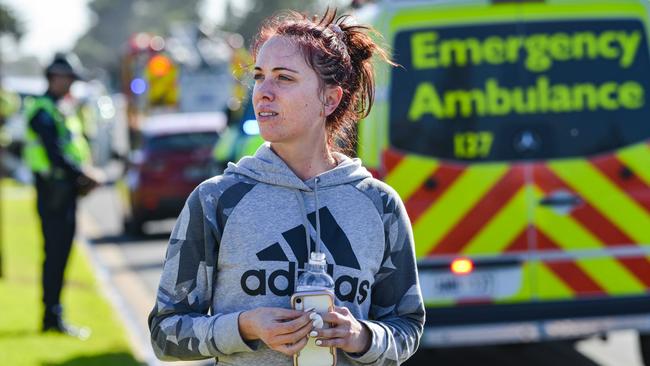 Witness Rebecca Tagliaferro saw the crash and stopped to help the cyclists. Picture: AAP /Brenton Edwards