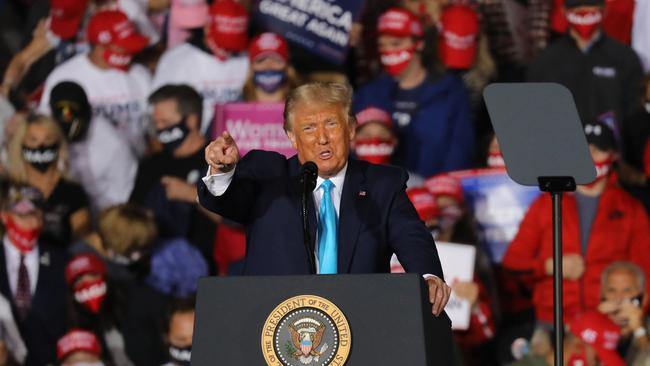 Donald Trump conducts a rally at Harrisburg International Airport in Middletown, Pennsylvania, on Sunday. Picture: AFP