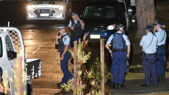 Northern Beaches Police in Victor Rd, Brookvale, where a man, 73, with critical head injuries, was found lying inconscious in the middle of the road. Picture: Bill Hearne