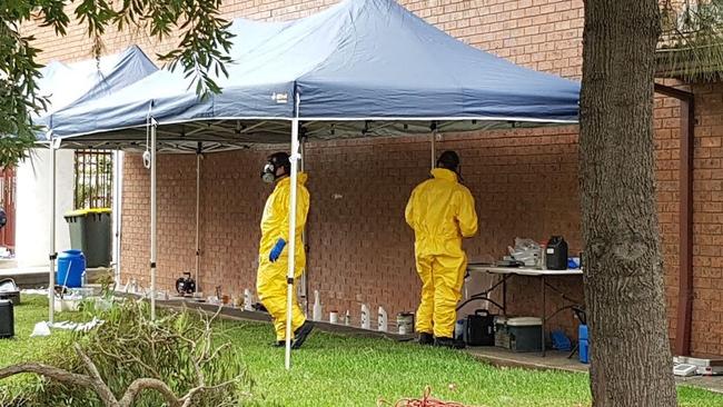 A clandestine drug lab was discovered at a property on Memorial Ave in Liverpool. Picture: Top Notch Video/Gary Dring