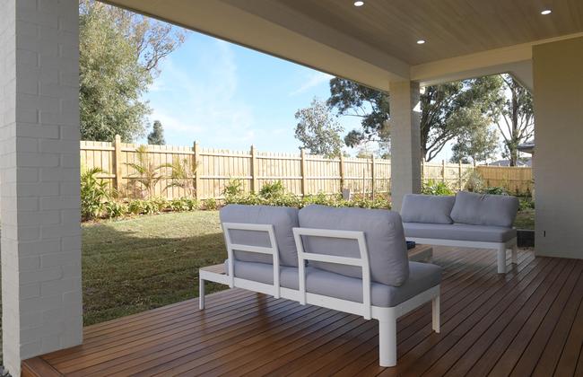 Rear patio is accessible from the rear home theatre.