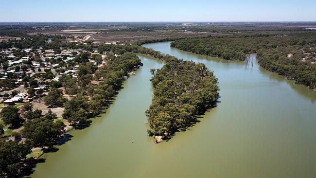 The junction of the River Murray and Darling River at Wentworth. Picture: Toby Zerna