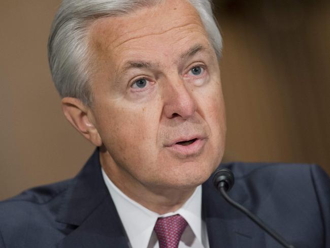 (FILES) In this file photo taken on September 20, 2016 John Stumpf, chairman and CEO of Wells Fargo, testifies about the unauthorized opening of accounts by Wells Fargo during a Senate Banking, Housing and Urban Affairs Committee hearing on Capitol Hill in Washington, DC. - US banking regulators on January 23, 2020 fined ex-Wells Fargo Chief Executive John Stumpf $17.5 million over the bank's 2016 fake accounts scandal, blaming Stumpf and other top former executives for the debacle. The Office of Comptroller of the Currency settled with Stumpf and two other former executives, while announcing charges against five other former officials whose poor work performance allegedly "contributed to the bank's systemic problems," the agency said. (Photo by SAUL LOEB / AFP)