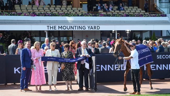 Connections of Picaroon after winning the Melbourne Cup Carnival Country Final at Flemington. Picture: Reg Ryan