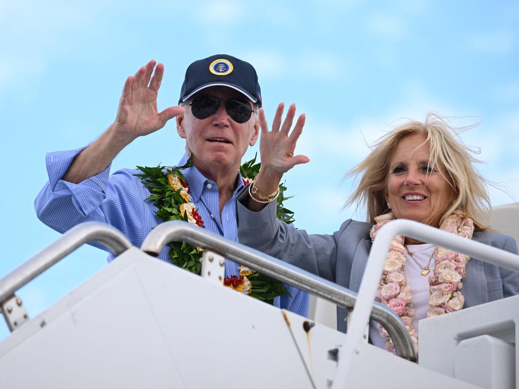 US President Joe Biden and US First Lady Jill Biden arrived in Hawaii two weeks after the start of the devastating wild fires. Picture: AFP