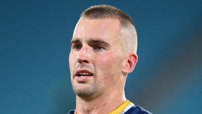 GOLD COAST, AUSTRALIA - AUGUST 21: Clinton Gutherson of the Eels looks on during the round 23 NRL match between the Parramatta Eels and the North Queensland Cowboys at Cbus Super Stadium, on August 21, 2021, in Gold Coast, Australia. (Photo by Chris Hyde/Getty Images)