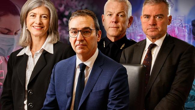 Members of SA’s Transition Committee: Professor Nicola Spurrier, Premier Steven Marshall, Police Commissioner Grant Stevens and Minister for Health and Wellbeing Stephen Wade.