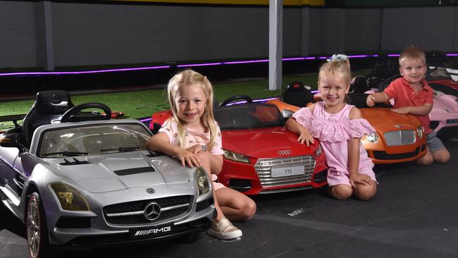 Ellie Wilson, Madisson Tuite and Cooper Tuite with their designer wheels. Photo: Steve Holland