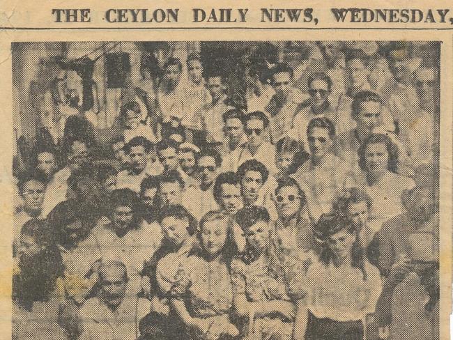 29 September 1948: A newspaper cutting from the Ceylon Daily News of a group photo titled “Orphan Displaced Jews” showing refugees from Europe aboard the Derna en route to Australia. Yvonne Engel is pictured within.