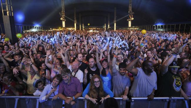 A massive crowd turns up to watch Michael Franti and the Speahead perform at the 25th Annual Byron Bay Bluesfest. Photo Marc Stapelberg / The Northern Star