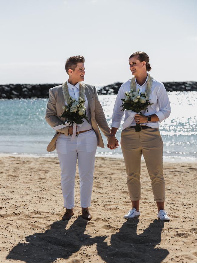 Australian cricketer Jess Jonassen on her wedding day after she secretly tied the knot to her longtime partner