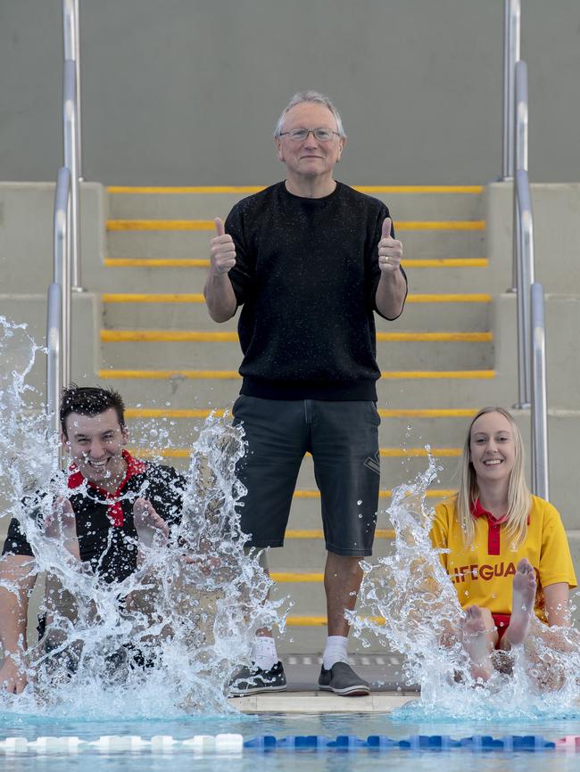 Lifeguards Lochlan Norton and Danielle Begg pumped Les Maslin’s chest roughly 1800 times to keep him alive. Picture: Andy Brownbill