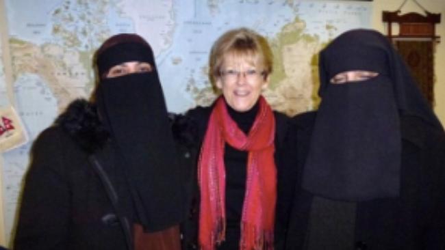 Santa Sabina former head of religion Helen Smith with two speakers pictured in Bradford UK in 2012. (Pic: supplied)