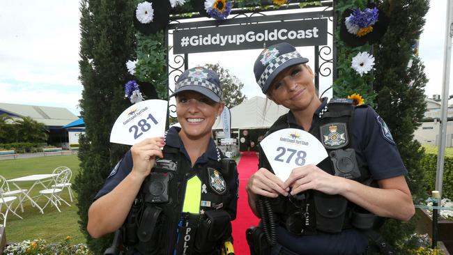 L-R Sgt Malohny and S/Sgt Angelique with their fashions on the Feild entrant numbers. Picture Mike Batterham