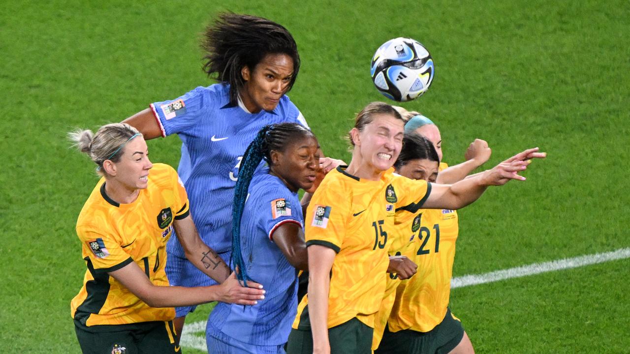 Clare Hunt (C) has been the rock around which the Matildas defence has been built. Picture: AFP