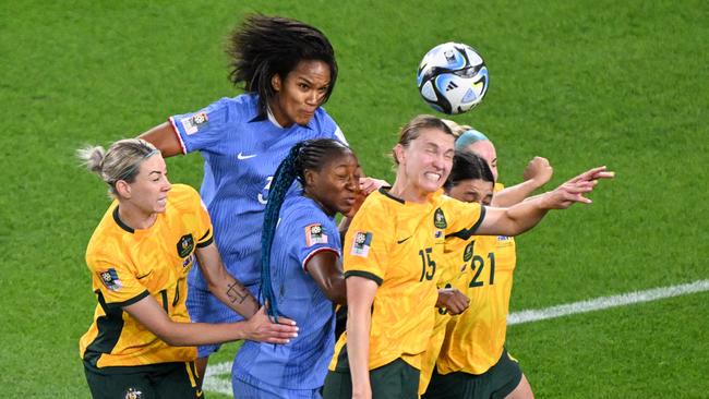 Clare Hunt (C) has been the rock around which the Matildas defence has been built. Picture: AFP