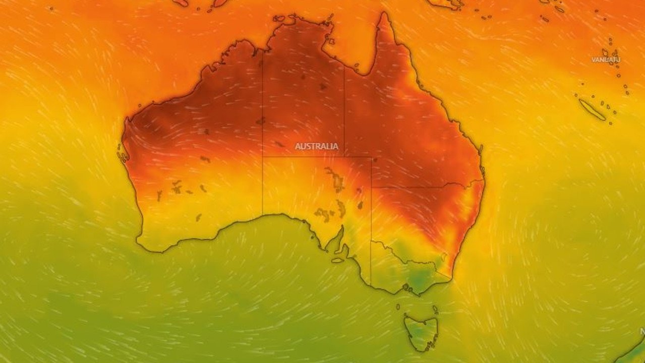 Extreme weather is set to hit millions of Australia, as extreme bushfire risk is coupled with strong winds and severe thunderstorms. Picture: Windy