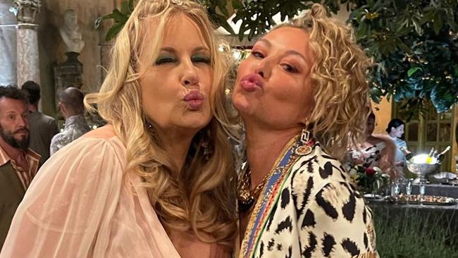 The White Lotus star Jennifer Coolidge, who plays Tanya McQuoid, and Camilla Franks on set of The White Lotus. Picture: Supplied