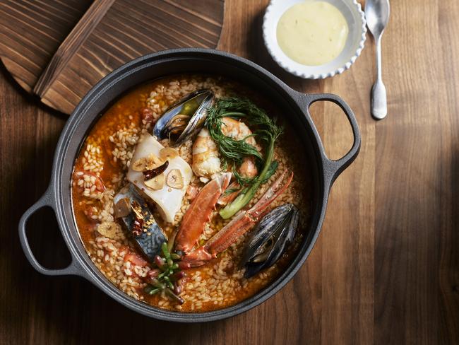 Arroz de Marisco with Carolino rice and grilled, poached and cured seafood. Picture: Anson Smart