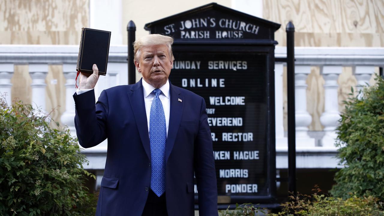 President Donald Trump outside St. John's Church across Lafayette Park from the White House. Picture: Patrick Semansky/AP