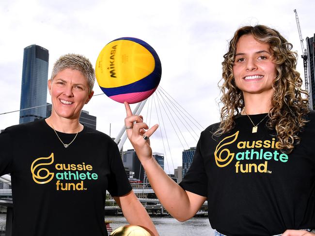 Olympic gold medallist Natalie Cook and Australian Olympic athlete Tenealle Fasala in Brisbane. Wednesday April 17, 2024. Picture, John Gass