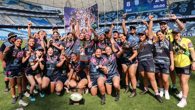 Mabel Park celebrate winning last year’s girls title.