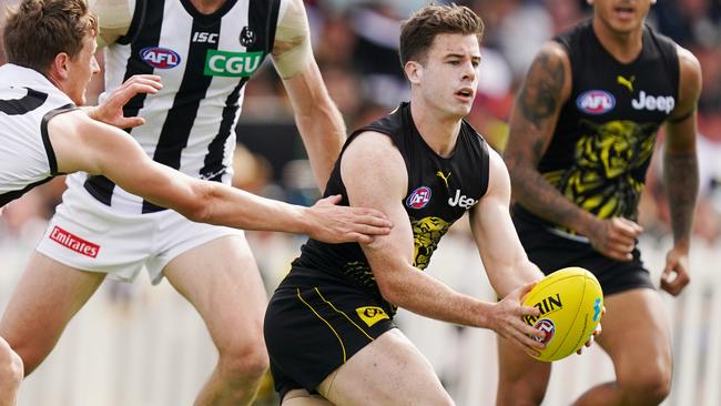 Jack Higgins during his first game back from brain surgery in the pre-season. Picture: AAP Image/Michael Dodge