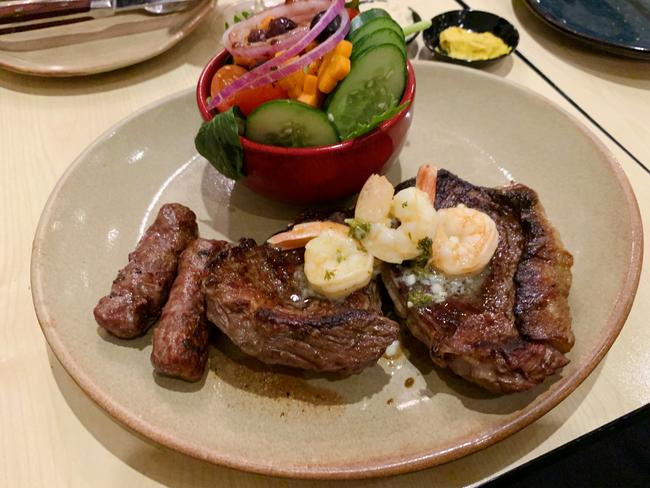 Graze/delicious - Rump steak, turned to reef and beef, with complementary chevapchichi and green salad at the Barbeque Inn, Glenelg.