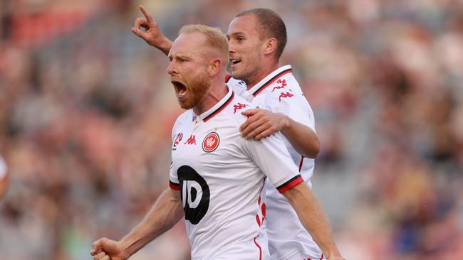 Ziggy Gordon celebrates scoring for Western Sydney Wanderers. Picture: Ashley Feder/Getty Images