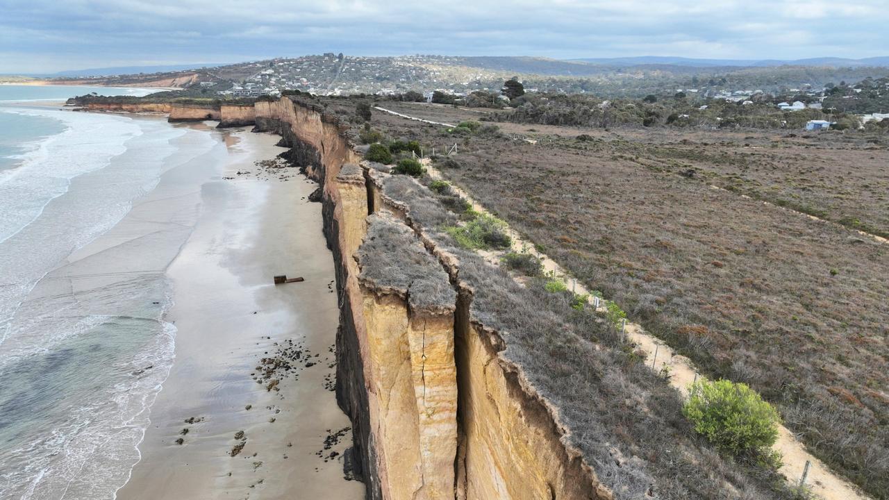 A drone has captured more movements in the unstable cliffs at Demons Bluff, Anglesea. Picture: GORCAPA