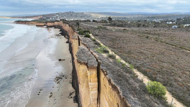 A drone has captured more movements in the unstable cliffs at Demons Bluff, Anglesea. Picture: GORCAPA