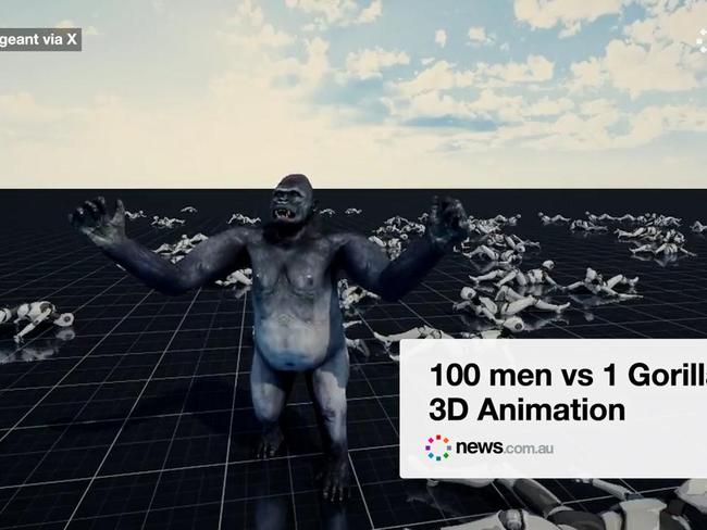 100 men vs 1 Gorilla 3D Animation