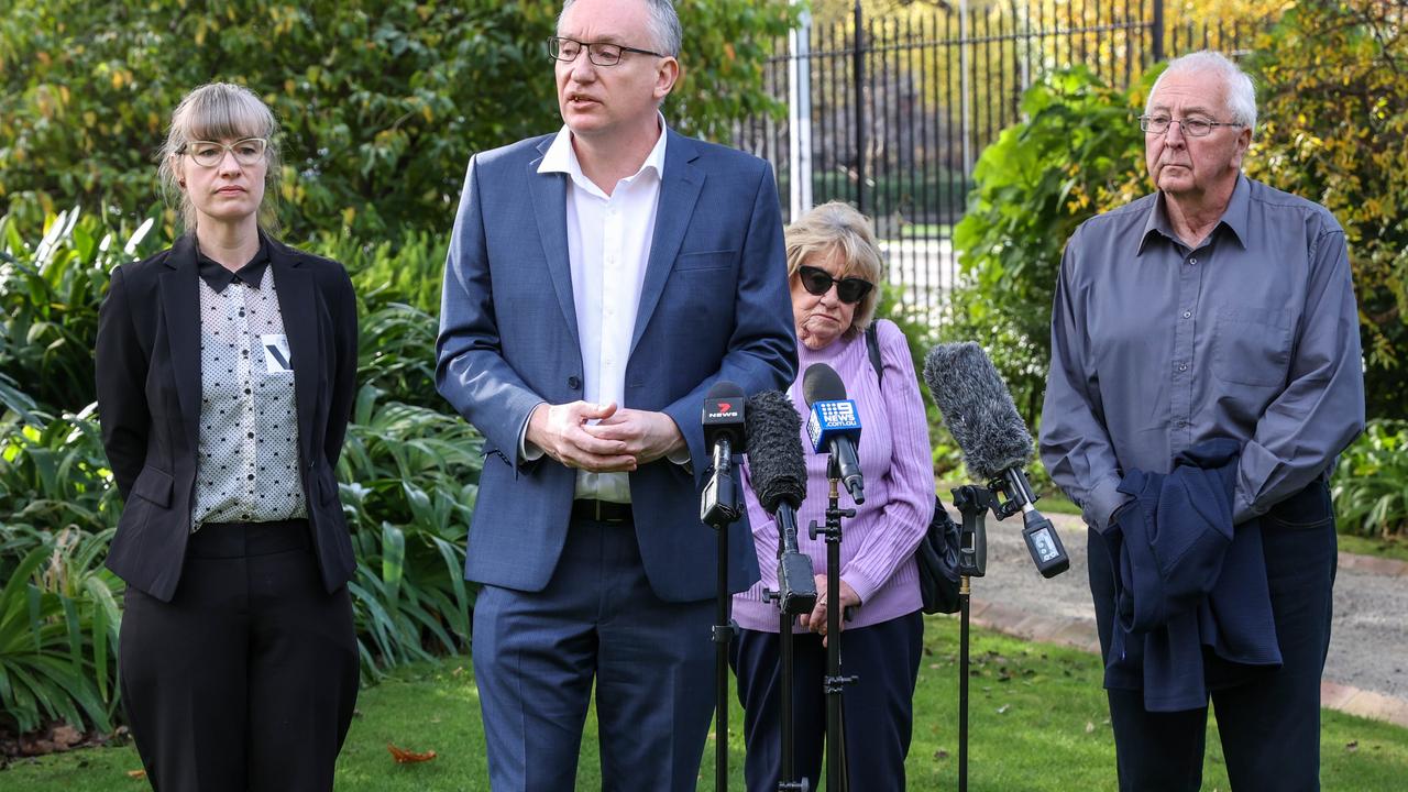 Natalie Russell’s best friend Karen (left), former boyfriend David Limbrick MP, and parents Carmel and Brian Russell. Picture: NCA NewsWire / Ian Currie