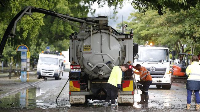 Clean up efforts underway in West End after the recent flooding across Brisbane. Picture: NCA NewsWire / Josh Woning