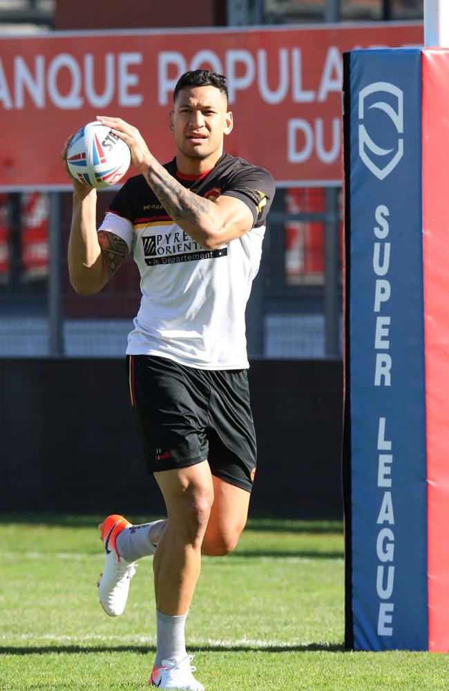 Israel Folau training with the Catalan Dragons in Perpignan, France. Picture: Ella Pellegrini