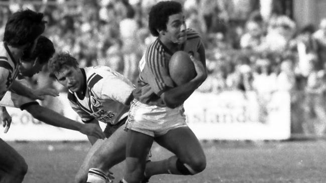 Norths fullback Joe Kilroy as he breaks away from Souths defence to set up the try in the 1980 grand final. (Pic Jim Fenwick)