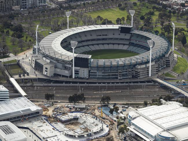 MELBOURNE, AUSTRALIA - AUGUST 26: An aerial view of the MCG on August 26, 2020 in Melbourne, Australia. Melbourne is in stage four lockdown for six weeks until September 13 after sustained days of high new COVID-19 cases. (Photo by Daniel Pockett/Getty Images)