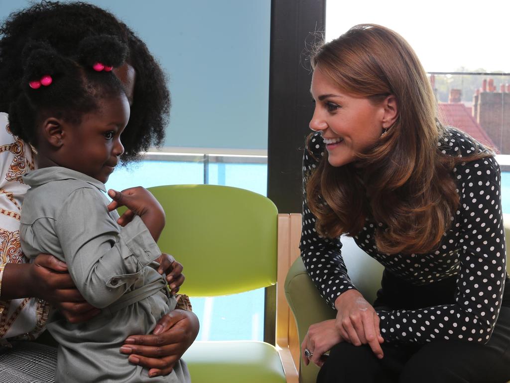 Duchess of Cambridge met mothers and their children at the Sunshine House Children and Young People's Health and Development Centre, London. Picture: AFP