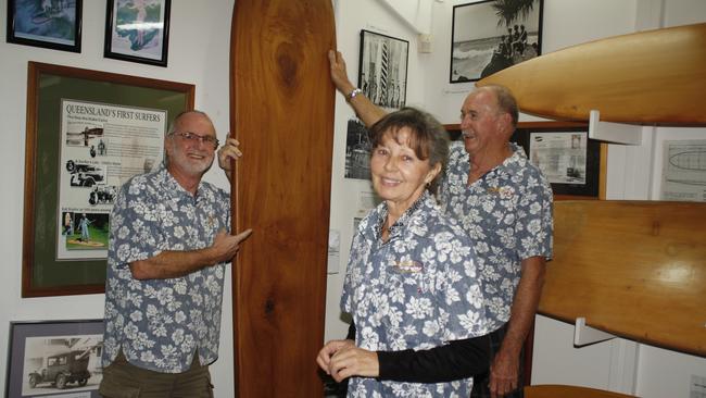 Surf World Gold Coast at Currumbin. Volunteer staff members Derek Hinde, Sue Mason and Rob Ryan.