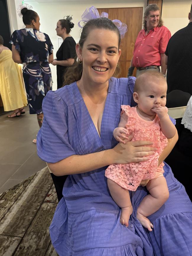 Amy and Madelyn Purcell having fun at the Melbourne Cup event at the Carriers Arms Hotel.