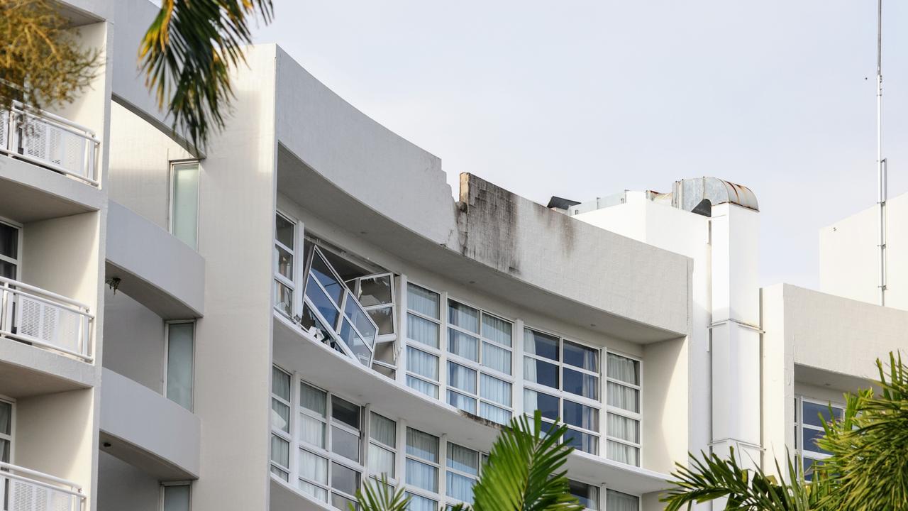 Scene of a helicopter crash on the roof top of the Double Tree Hilton hotel on the Cairns Esplanade. Picture: NewsWire / Brendan Radke