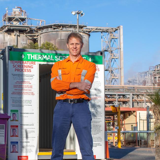 Rio Tinto Yarwun General Manager Mark Gilmore at the opening of a thermal screening testing facility at Yarwun in June 2020.